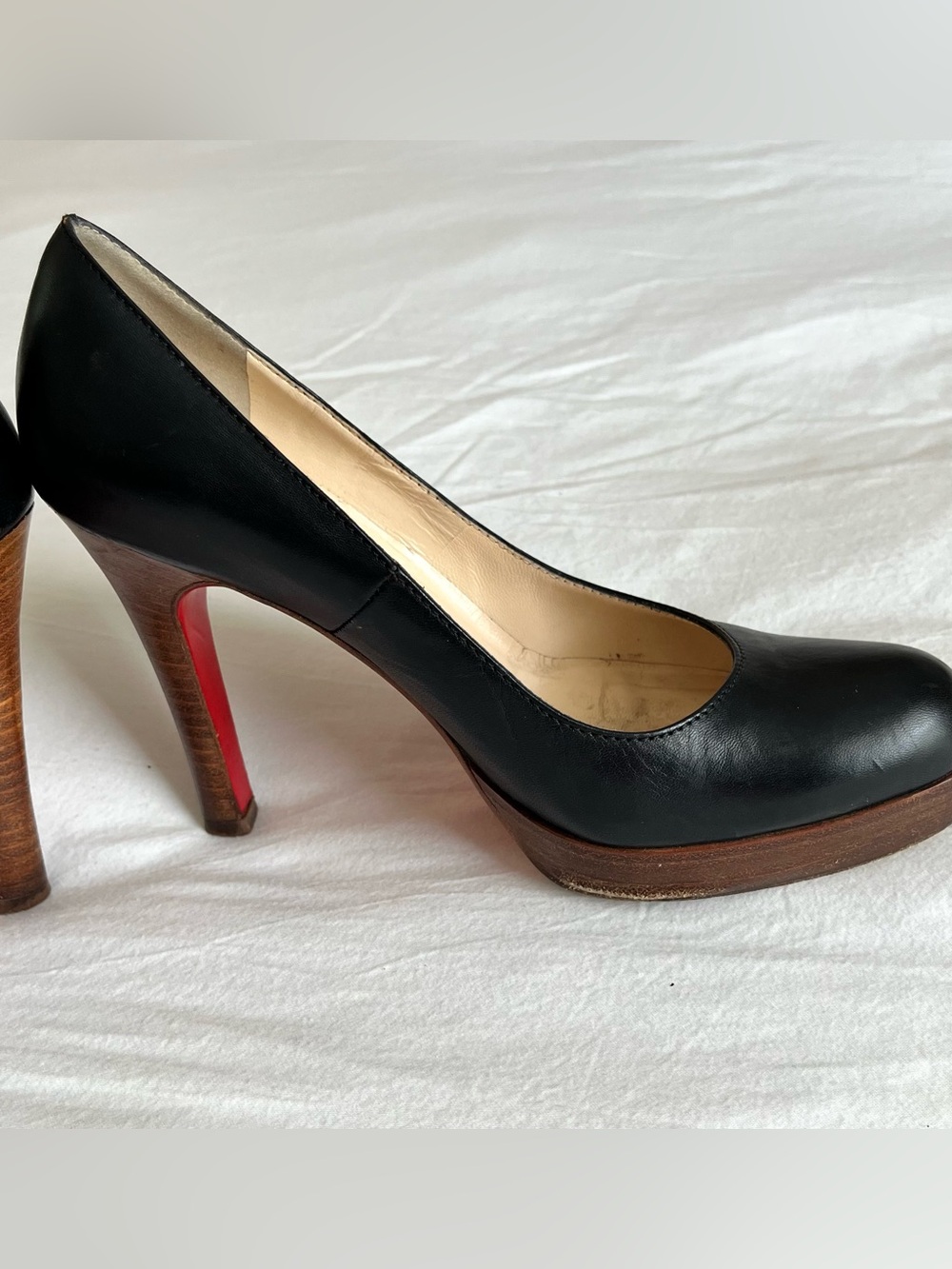 Christian Louboutin Black Leather Wooden Platform Pumps Heels - Picture 4 of 8